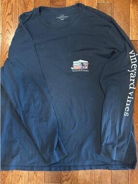 Vineyard Vines Men's Long-Sleeve Pocket Tee - Navy Blue with White Sleeve Logo